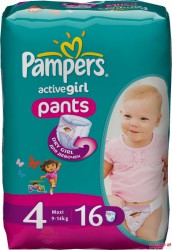 Подгузники-трусики для девочек, Pampers (Памперс) 9-14 кг №16 актив герл макси